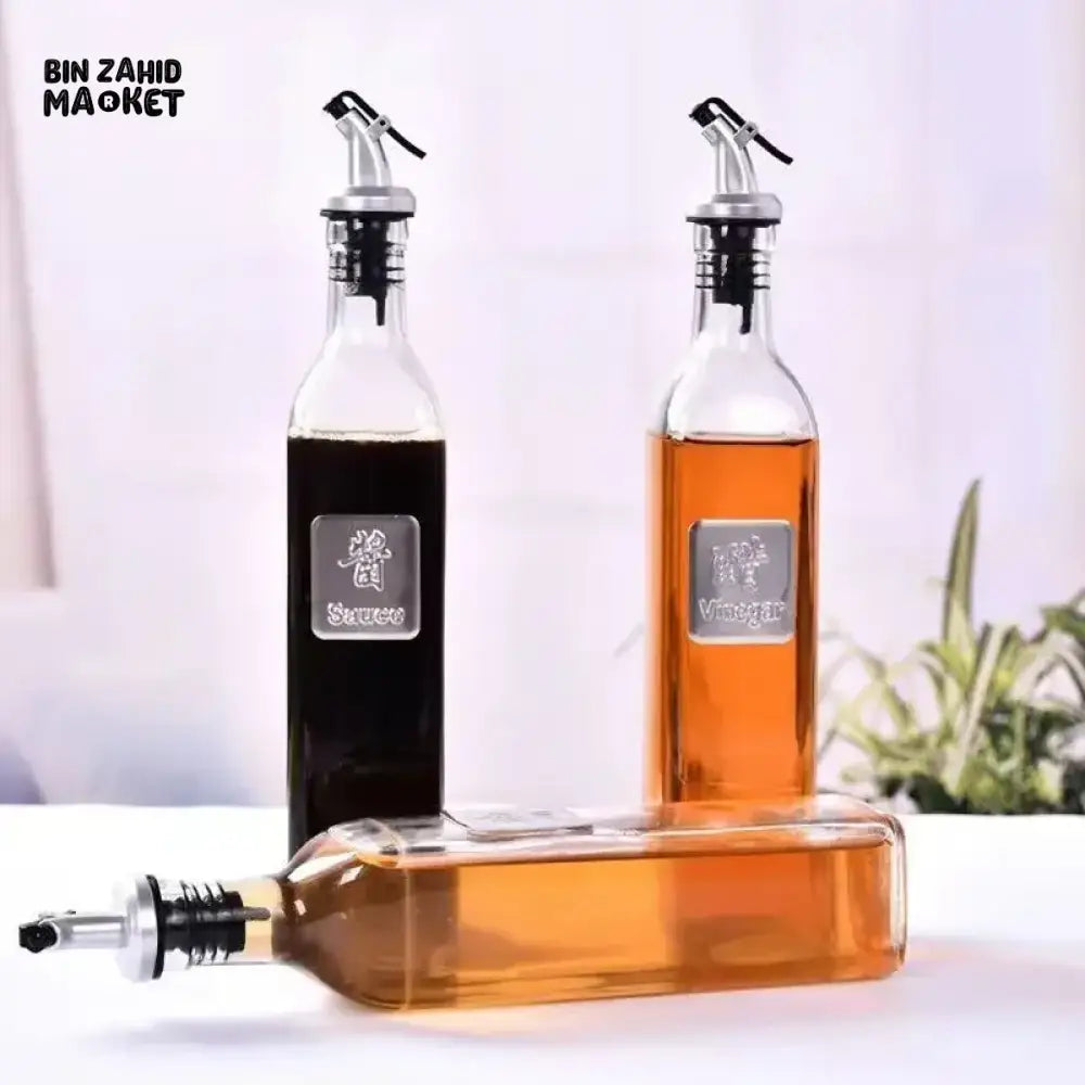 GLASS OIL DISPENSER BOTTLE – 500ML TRANSPARENT LEAK-PROOF KITCHEN BOTTLE FOR OLIVE OIL & SEASONING