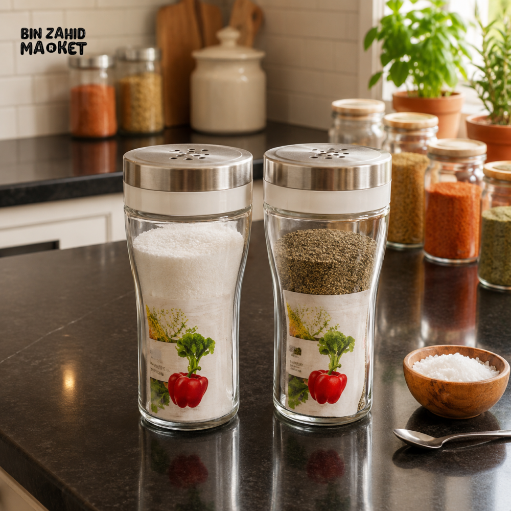 GLASS SPICE SHAKER JAR WITH STAINLESS STEEL LID