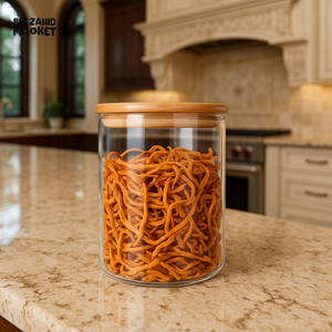 GLASS STORAGE JAR WITH BAMBOO LID - 10X10CM