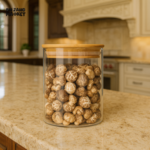 GLASS STORAGE JAR WITH BAMBOO LID - 10X18CM