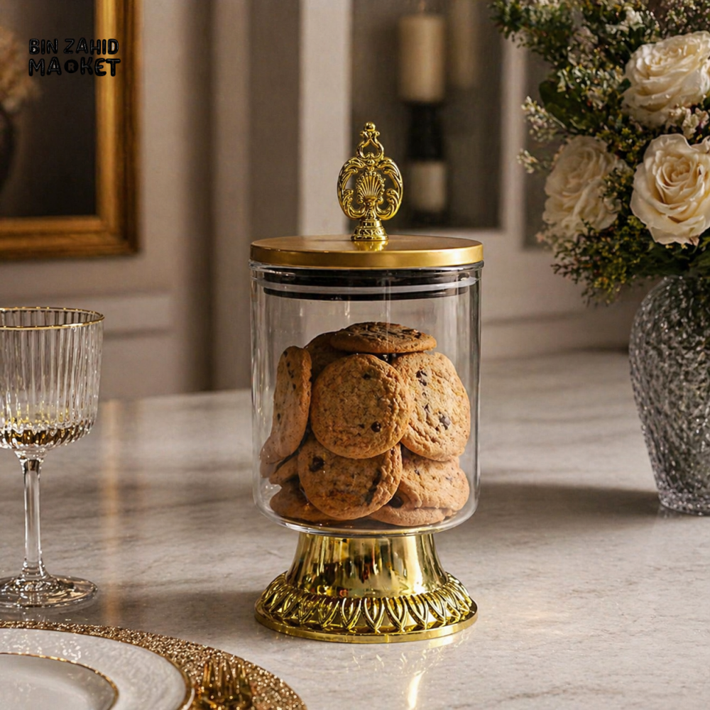 GLASS STORAGE JAR WITH GOLDEN LID - 800ML