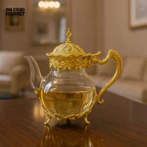 GLASS TEAPOT WITH HANDLE AND JUICE SERVING DESIGN - GOLDEN JWG-035