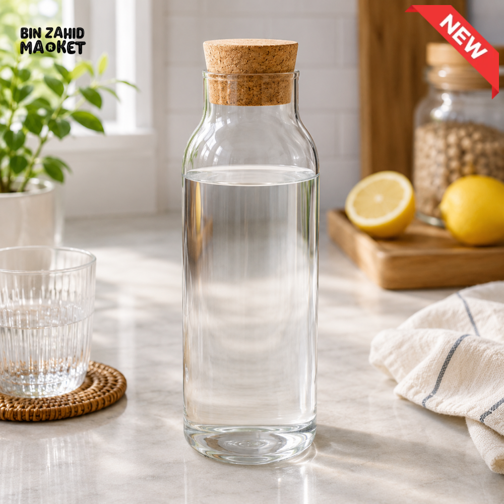 GLASS WATER BOTTLE WITH CORK LID - SIMPLE