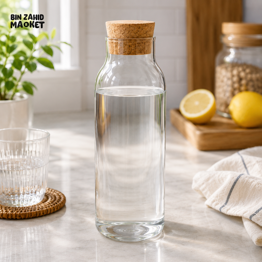 GLASS WATER BOTTLE WITH CORK LID - SIMPLE
