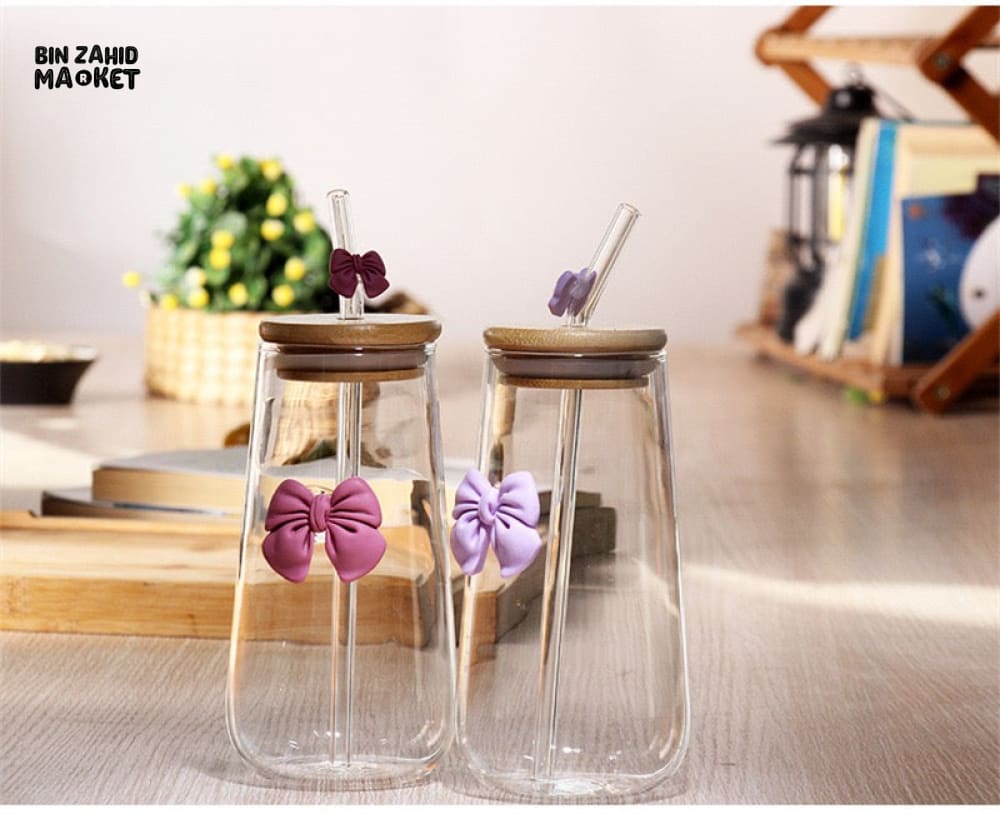GLASSIUM BOW MUG WITH STRAW - 500ML