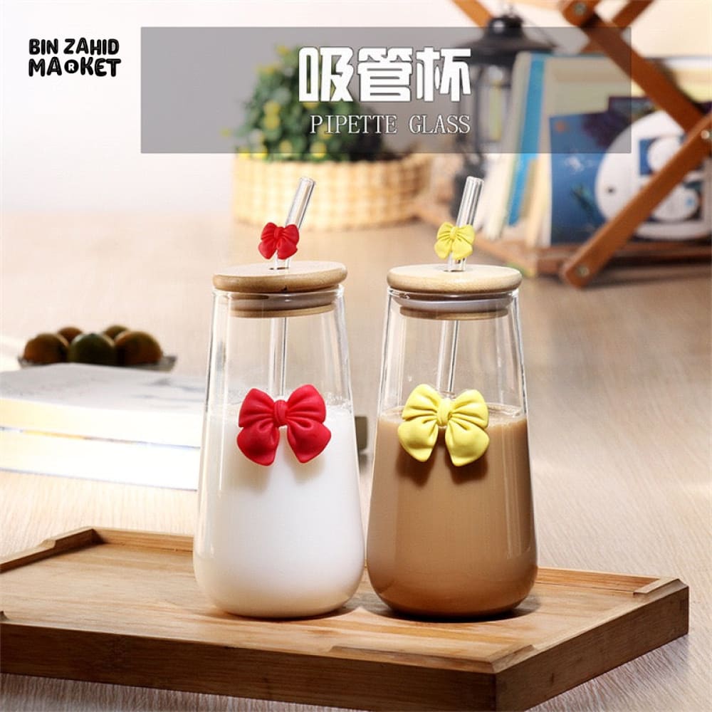 GLASSIUM BOW MUG WITH STRAW - 500ML
