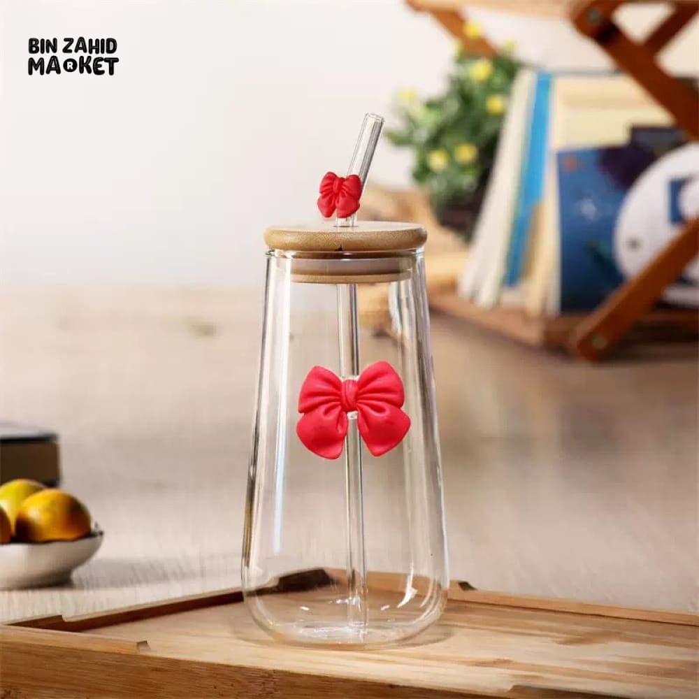 GLASSIUM BOW MUG WITH STRAW - 500ML