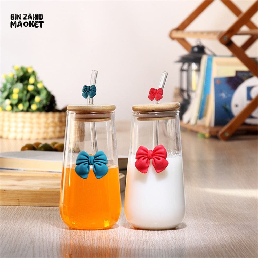 GLASSIUM BOW MUG WITH STRAW - 500ML
