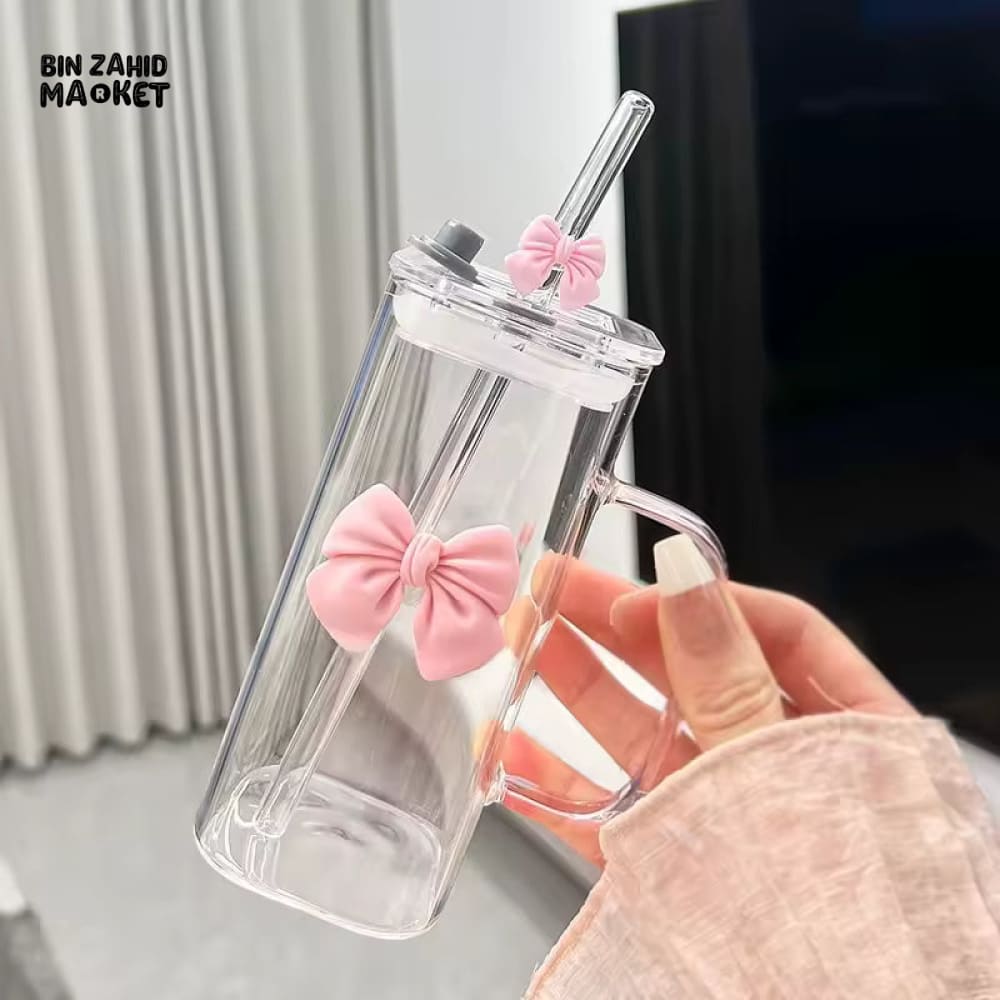 GLASSLUX BOW TUMBLER MUG WITH STRAW - 400ML