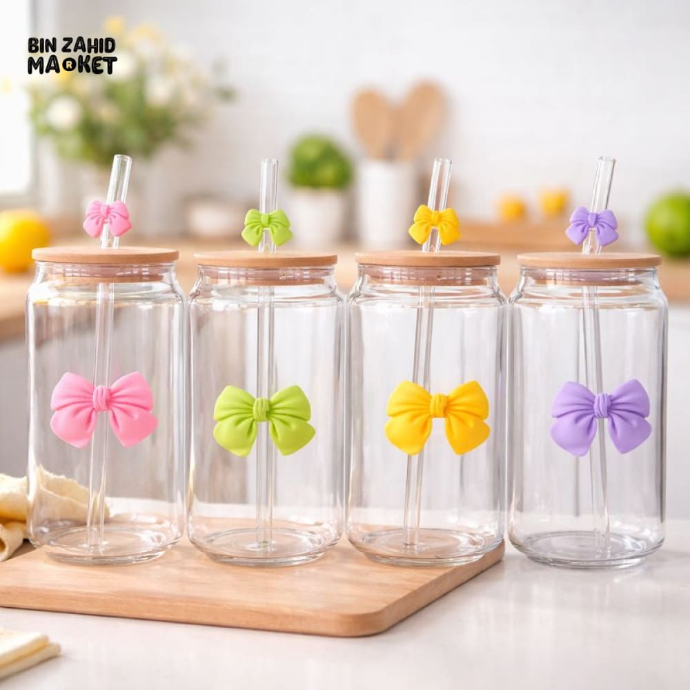 GLASSIUM BOW TUMBLER MUG WITH STRAW - 500ML