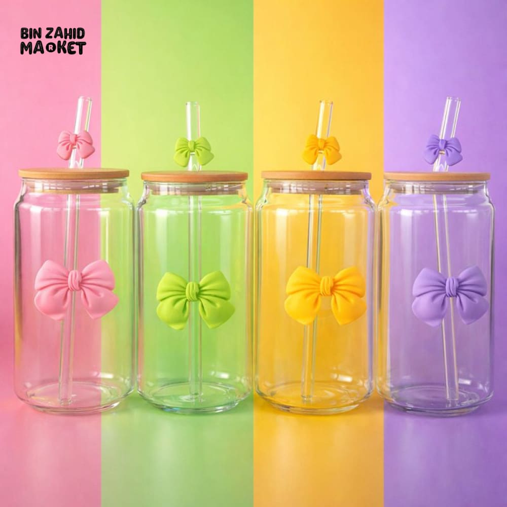 GLASSIUM BOW TUMBLER MUG WITH STRAW - 500ML
