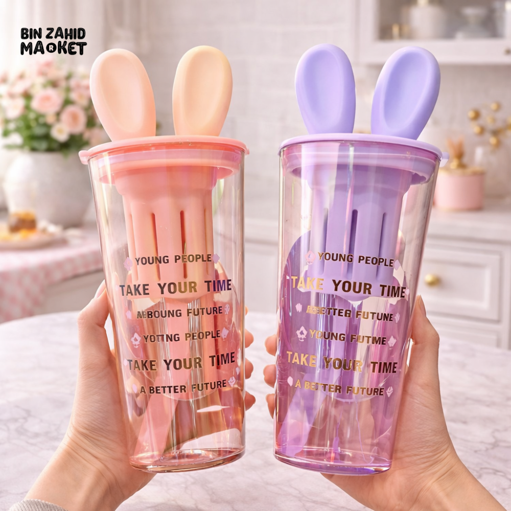 GLASSIUM BUNNY EAR DOUBLE WALL GLASS TUMBLER WITH STRAW