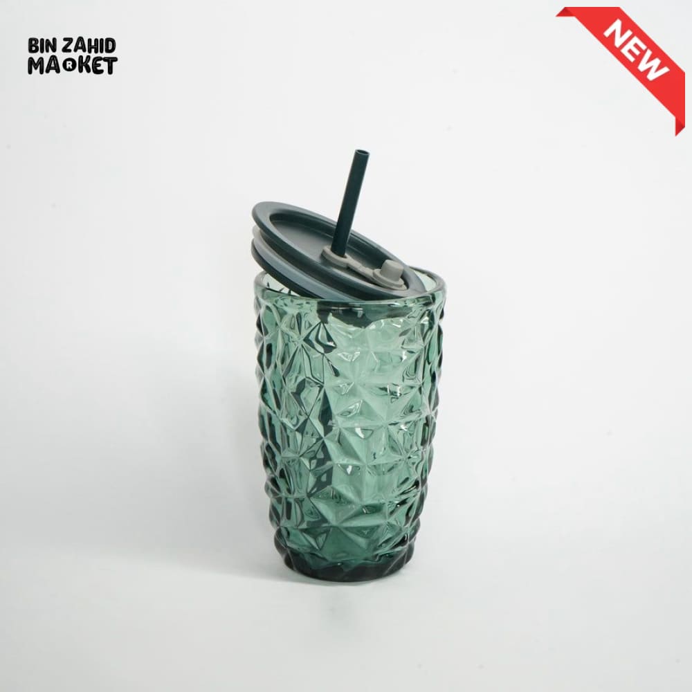 GLASSIUM CRYSTAL TEXTURED GLASS TUMBLER WITH STRAW