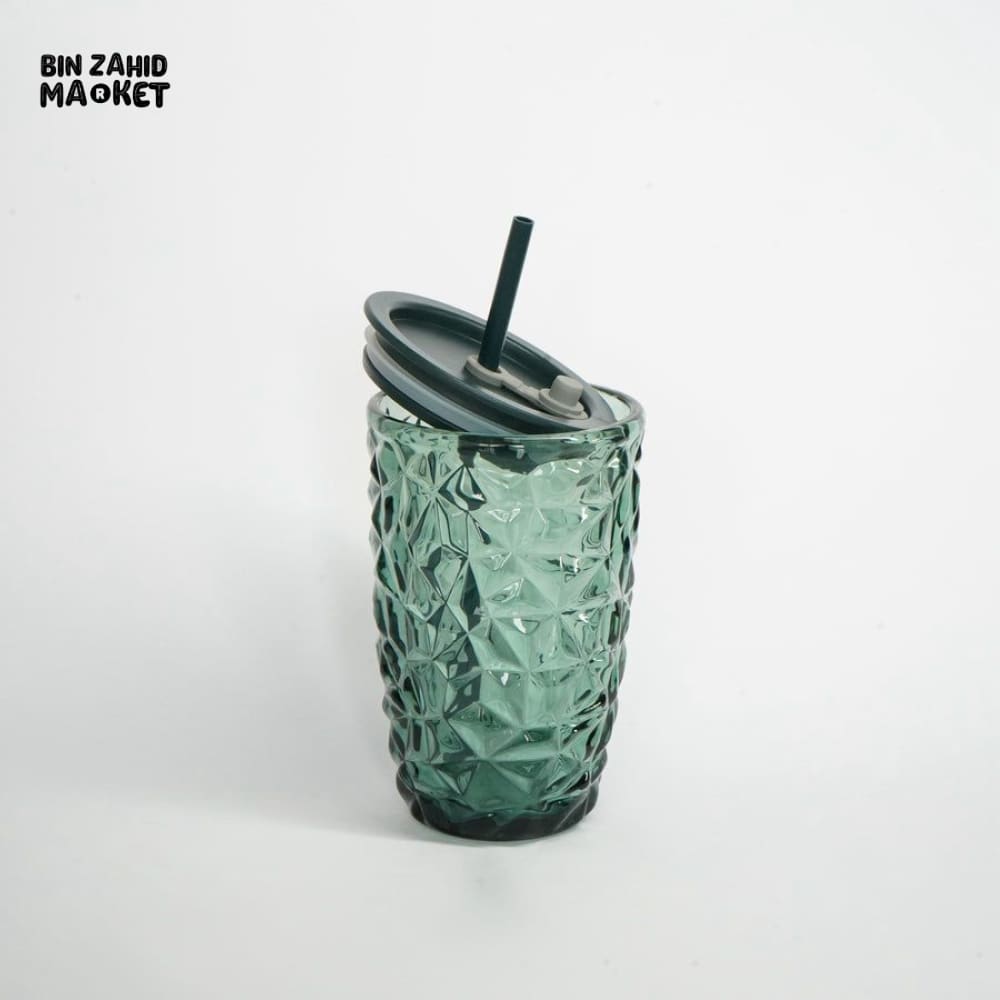 GLASSIUM CRYSTAL TEXTURED GLASS TUMBLER WITH STRAW