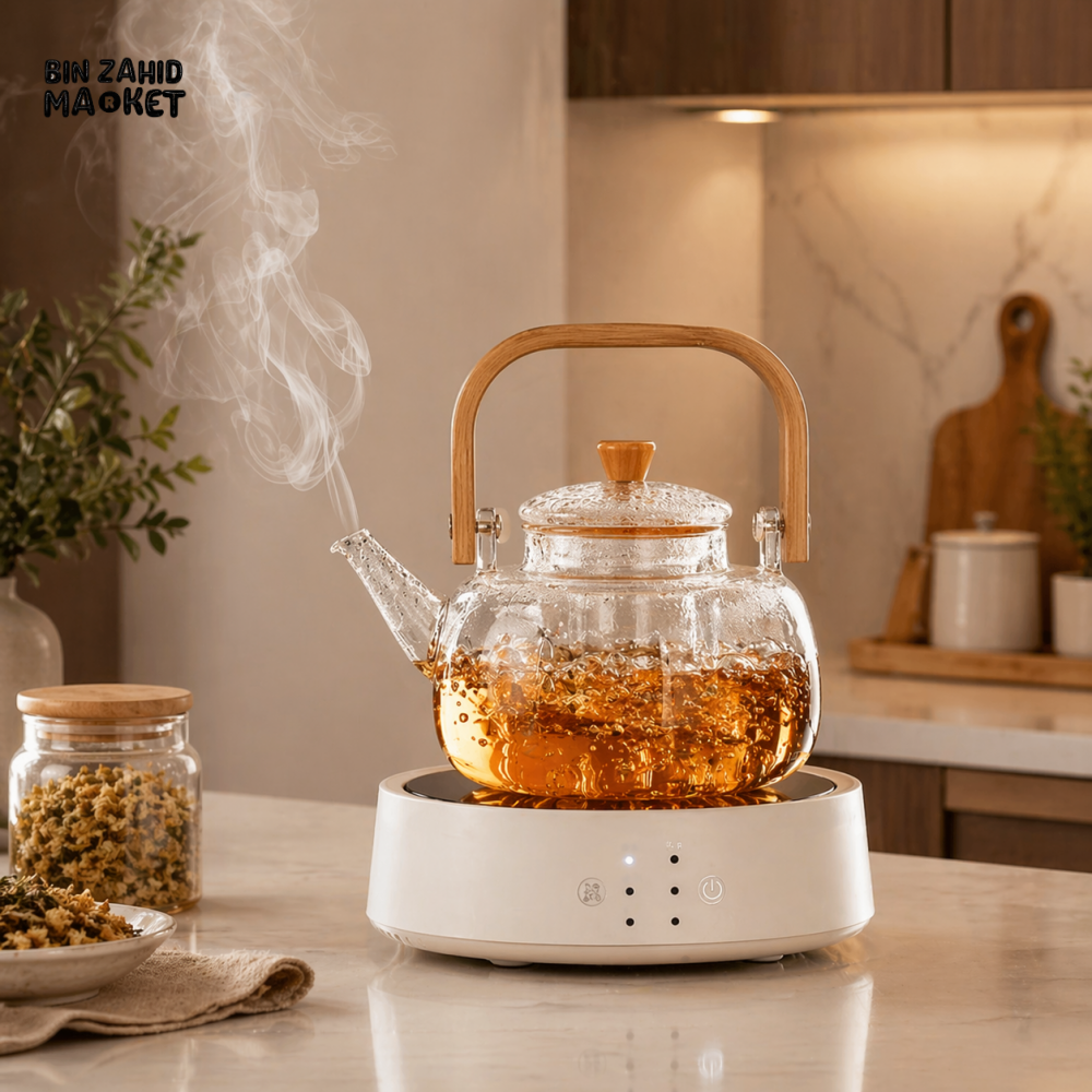 GLASSIUM LUXURY GLASS TEAPOT WITH WOODEN HANDLE