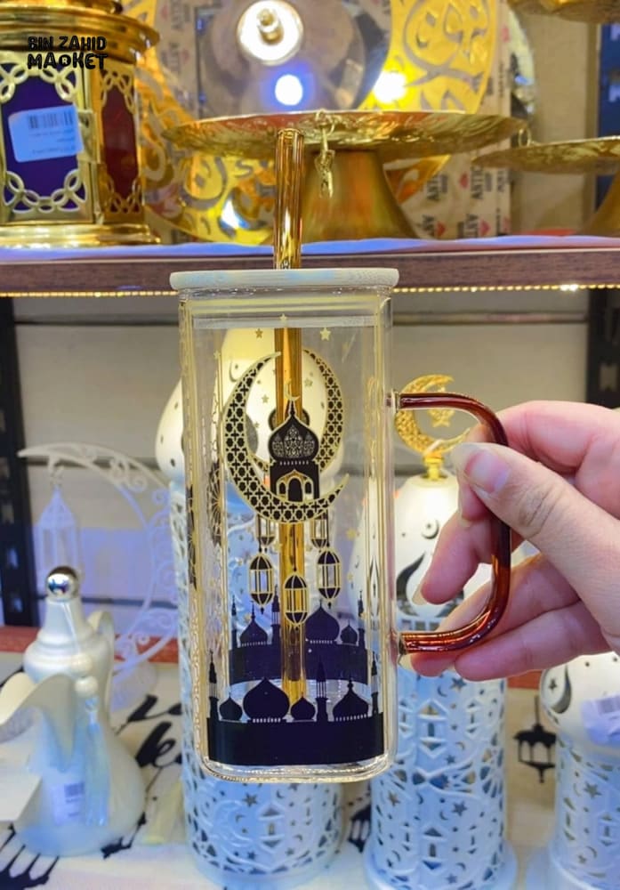 LUXURY IFTAR TABLE GLASS MUG WITH STRAW 350ML
