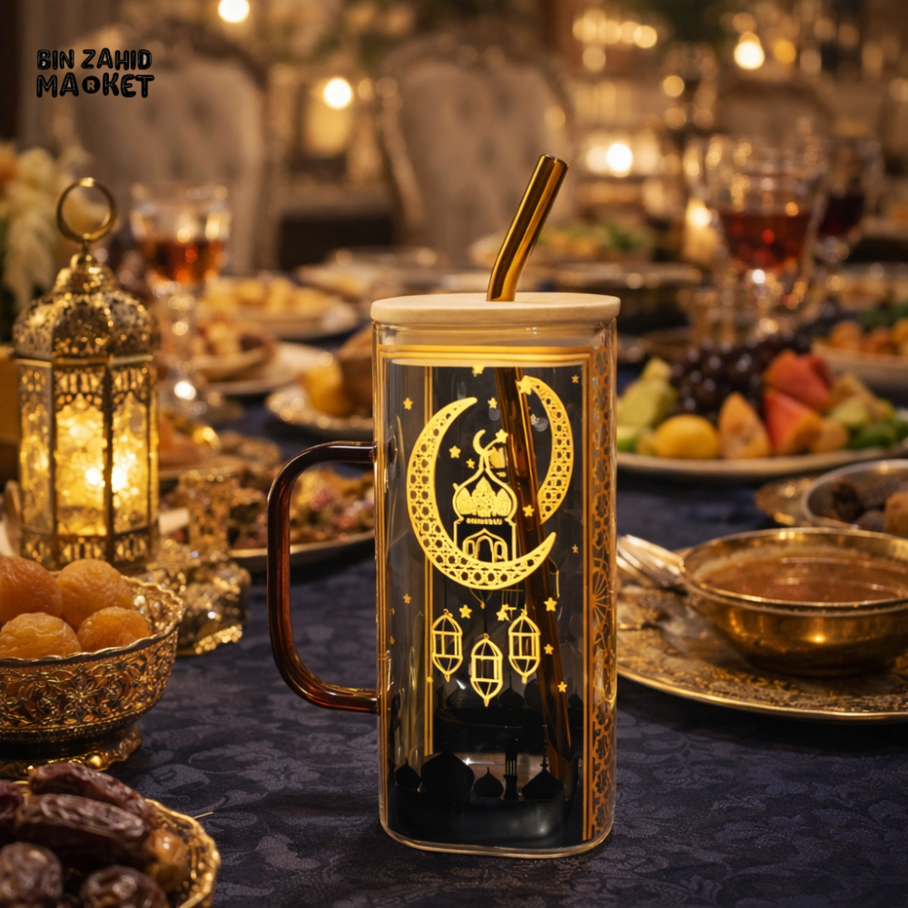 LUXURY IFTAR TABLE GLASS MUG WITH STRAW 350ML
