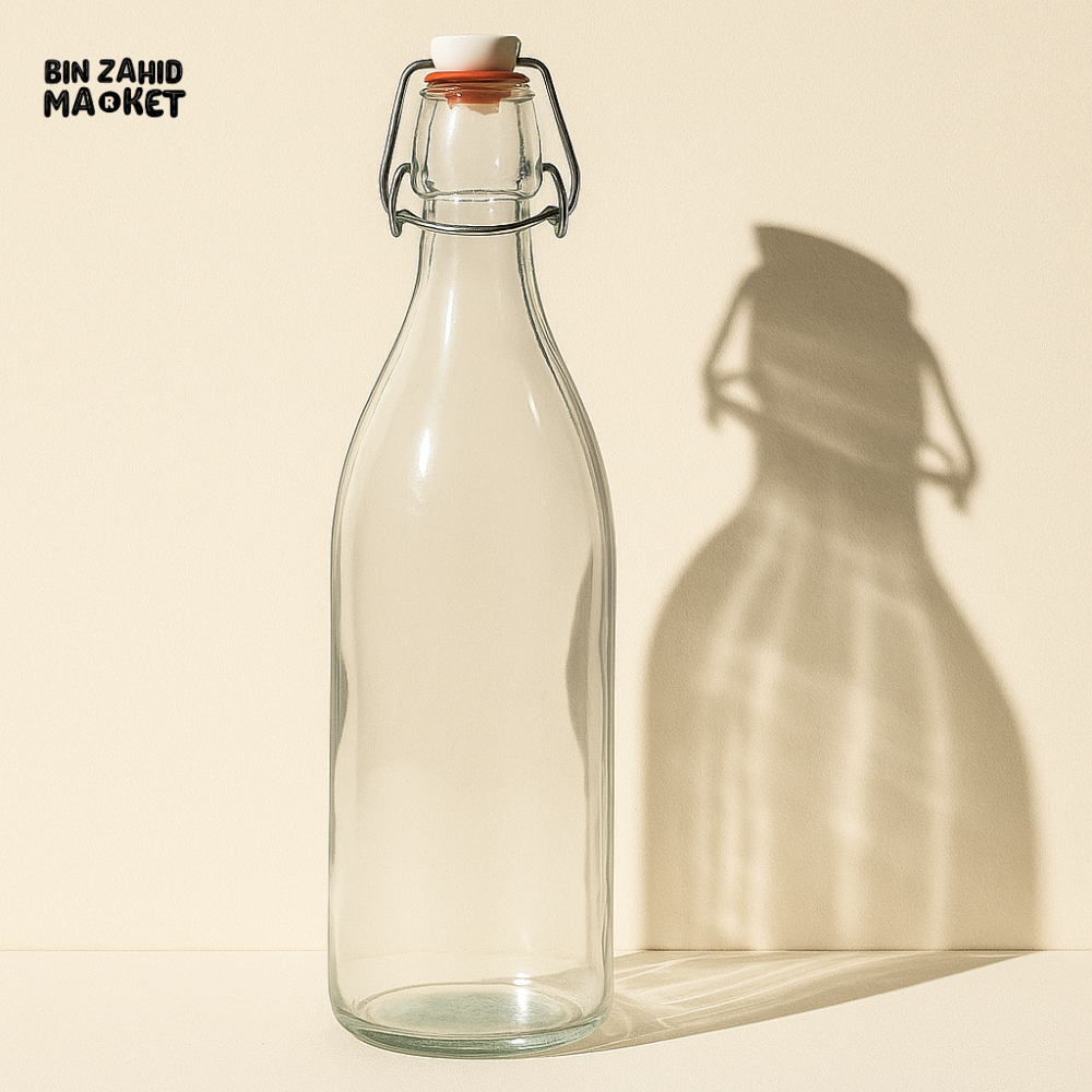 1000ml Clip Glass Bottle Plain (Round)