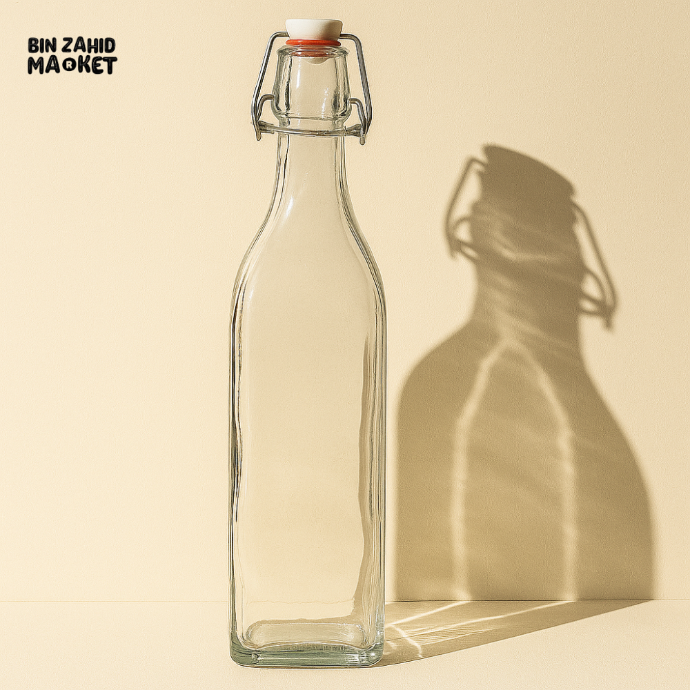1000ml Clip Glass Bottle Plain (Square)