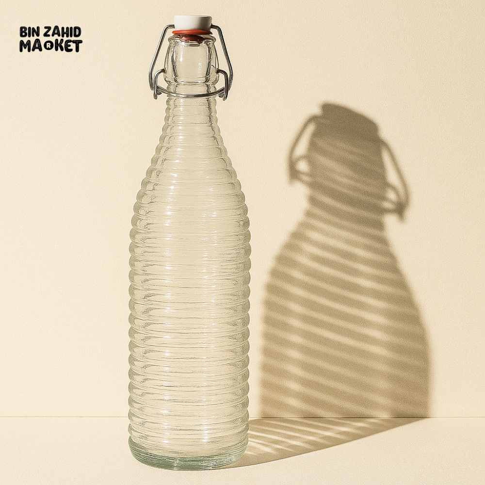 1000ml Clip Glass Bottle Ribbed Waves