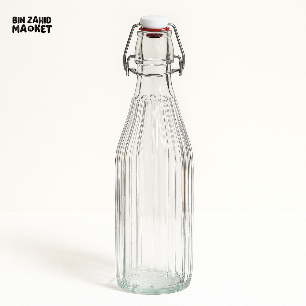 1000ml Clip Glass Bottle Vertical Lines