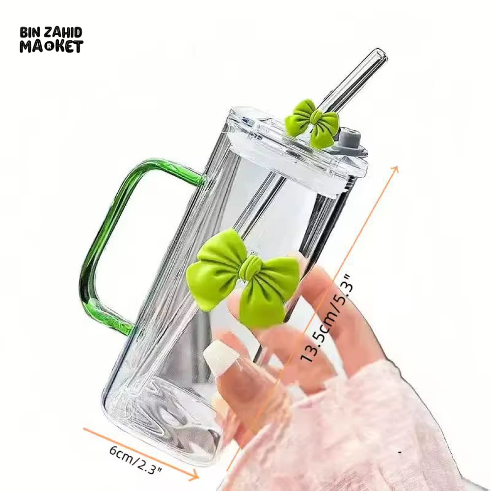 GLASSLUX BOW TUMBLER MUG WITH STRAW - 400ML