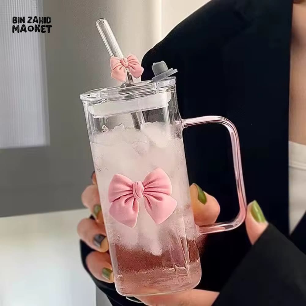 GLASSLUX BOW TUMBLER MUG WITH STRAW - 400ML