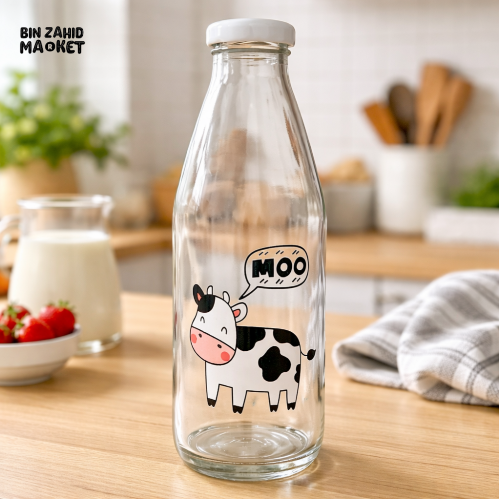 GLASSLUX MILK BOTTLE 1000ML - MOO COW