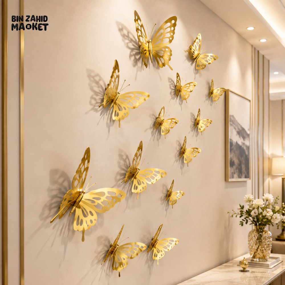 GOLD 3D BUTTERFLY METAL WALL DECOR SET