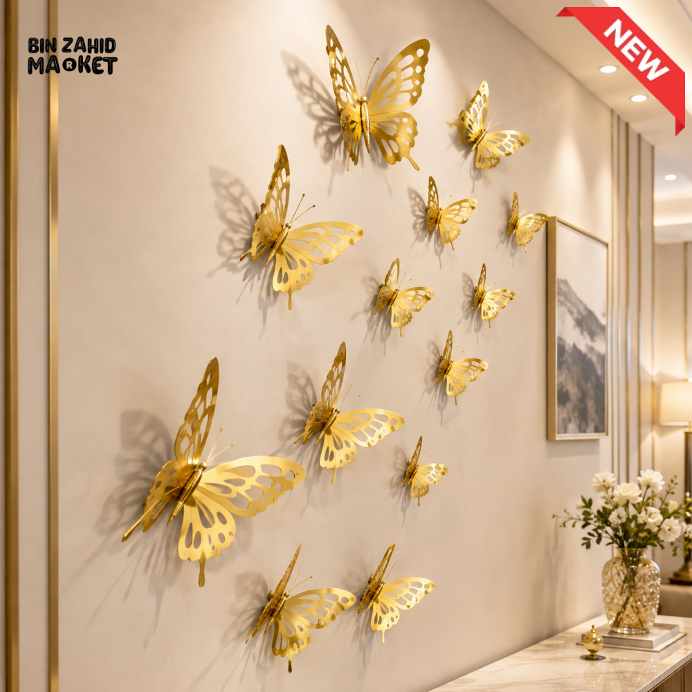 GOLD 3D BUTTERFLY METAL WALL DECOR SET