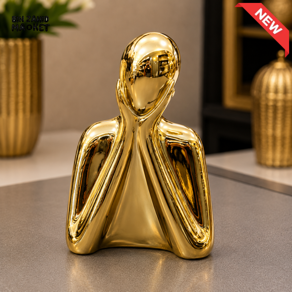GOLD ABSTRACT CONTEMPLATIVE FIGURE DECORATIVE SCULPTURE