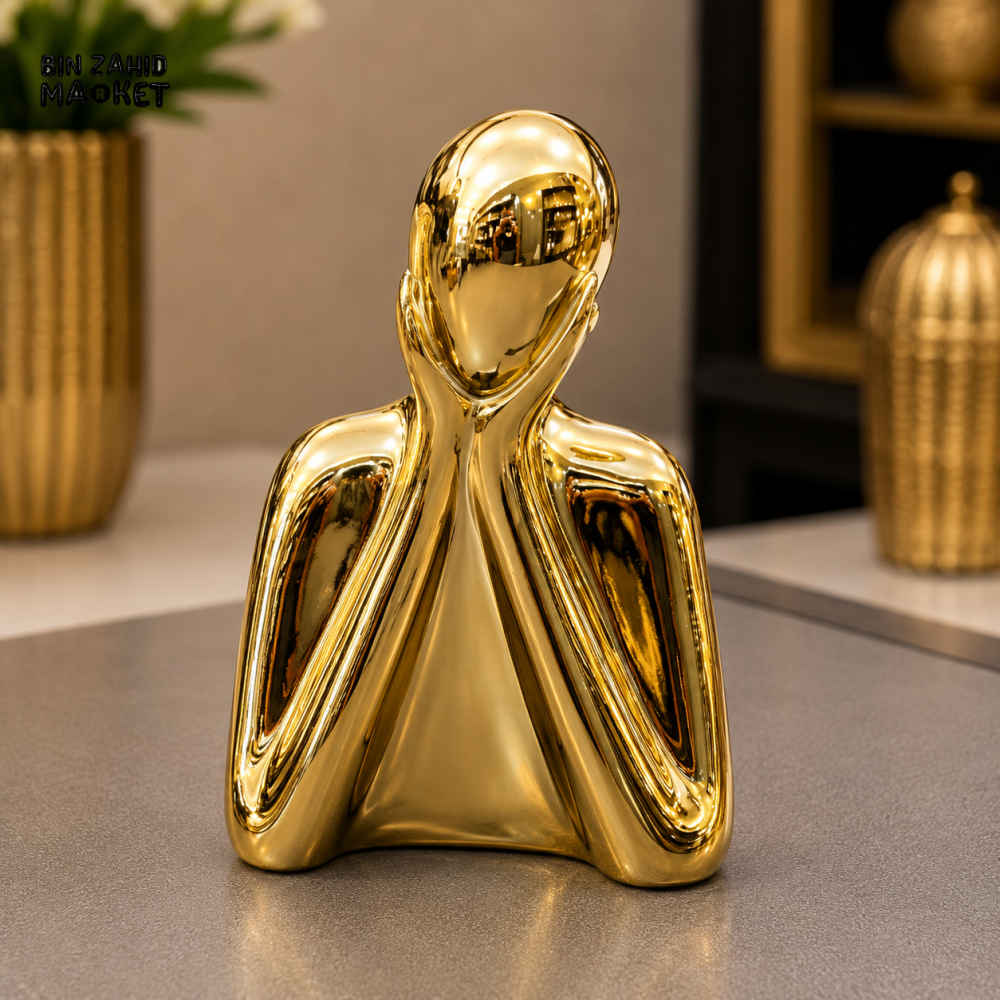 GOLD ABSTRACT CONTEMPLATIVE FIGURE DECORATIVE SCULPTURE
