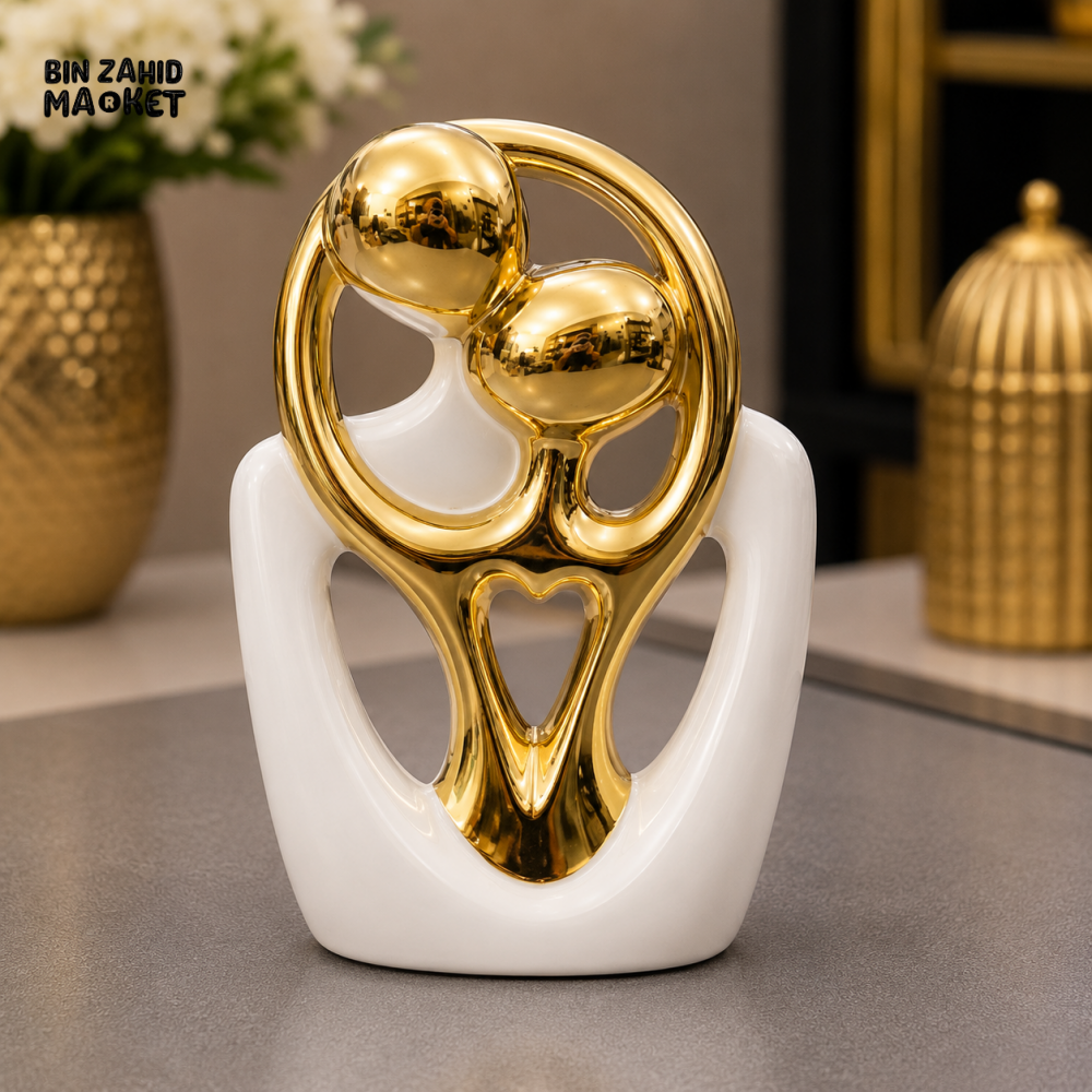 GOLD AND WHITE ABSTRACT FAMILY LOVE DECORATIVE SCULPTURE