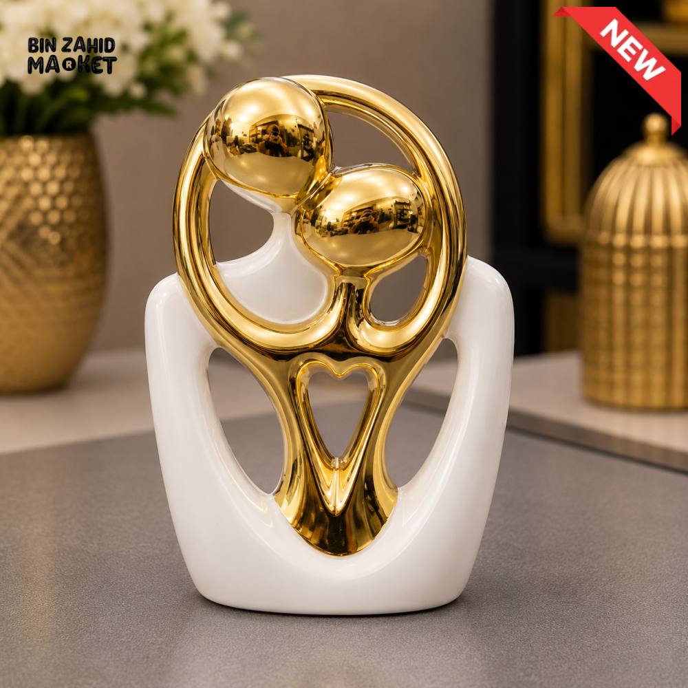 GOLD AND WHITE ABSTRACT FAMILY LOVE DECORATIVE SCULPTURE
