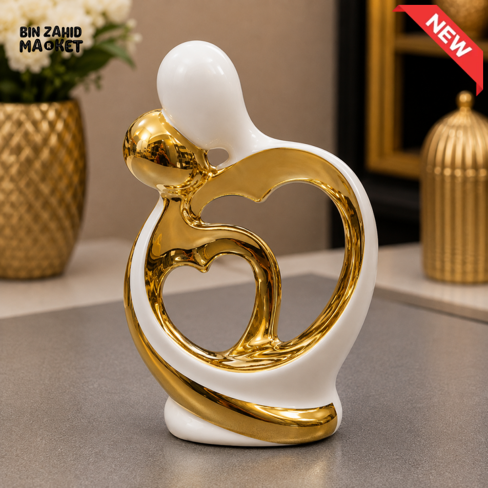 GOLD AND WHITE PARENT & CHILD LOVE DECORATIVE SCULPTURE