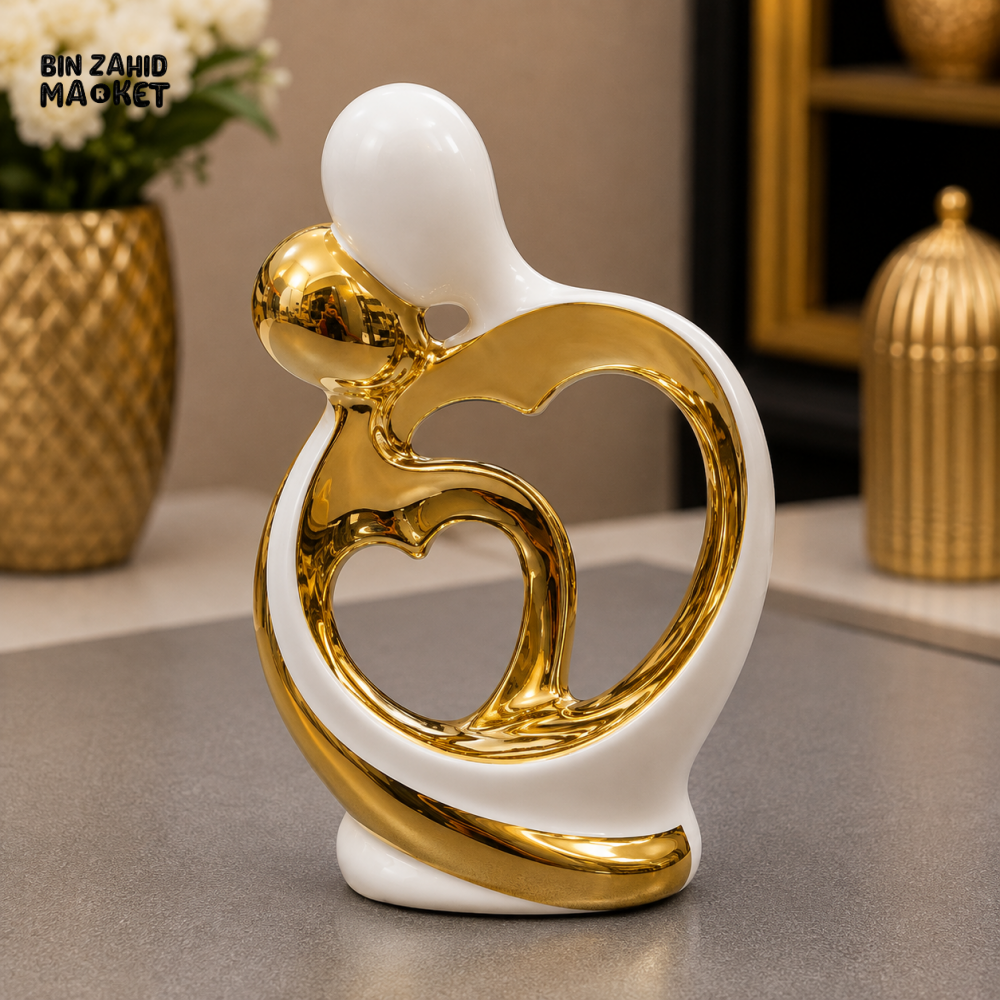 GOLD AND WHITE PARENT & CHILD LOVE DECORATIVE SCULPTURE