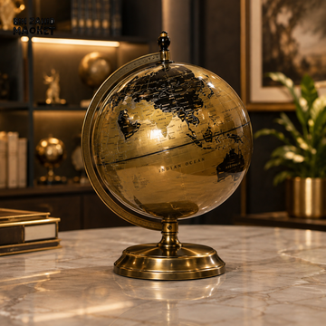 GOLD & BLACK DECORATIVE WORLD GLOBE WITH METAL STAND