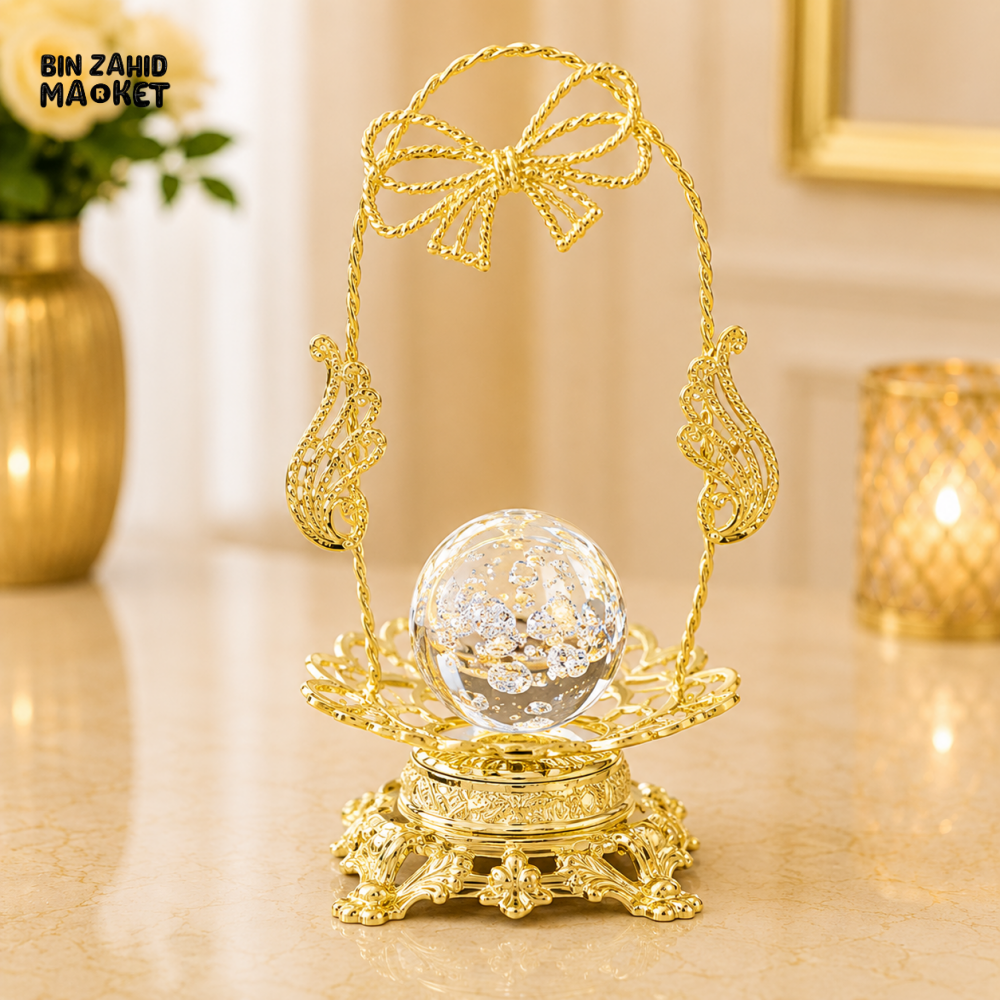 GOLD BOW CRYSTAL ORB TABLE DECOR