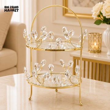 GOLD CRYSTAL LEAF 2-TIER MIRRORED DISPLAY STAND
