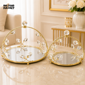 GOLD CRYSTAL LEAF MIRRORED DISPLAY TRAY SET