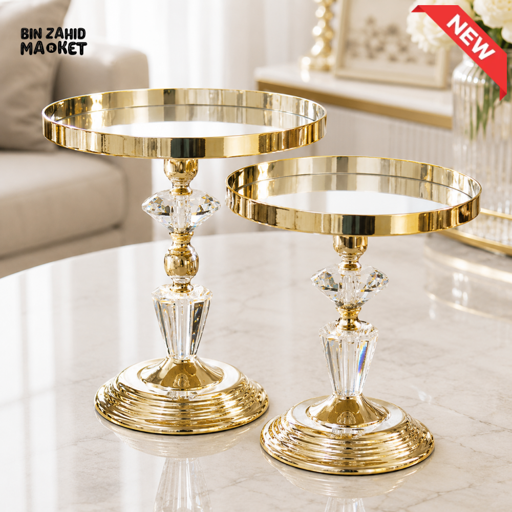 GOLD CRYSTAL PEDESTAL DISPLAY TRAY SET