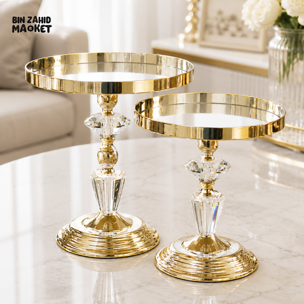 GOLD CRYSTAL PEDESTAL DISPLAY TRAY SET