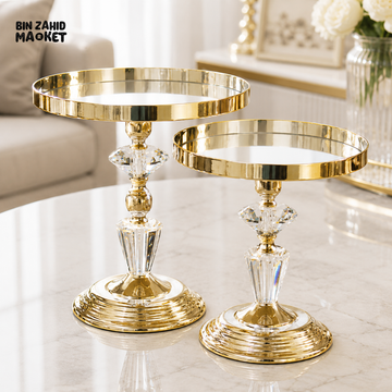 GOLD CRYSTAL PEDESTAL DISPLAY TRAY SET