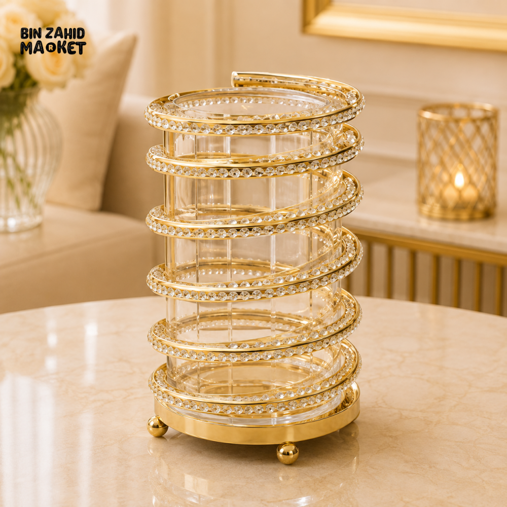 GOLD CRYSTAL SPIRAL GLASS DECORATIVE HOLDER - LARGE