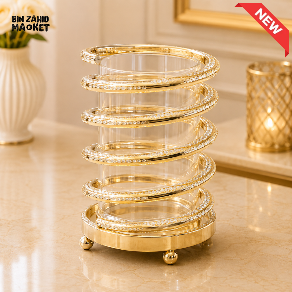 GOLD CRYSTAL SPIRAL GLASS DECORATIVE HOLDER - SMALL