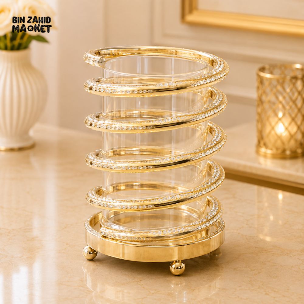 GOLD CRYSTAL SPIRAL GLASS DECORATIVE HOLDER - SMALL