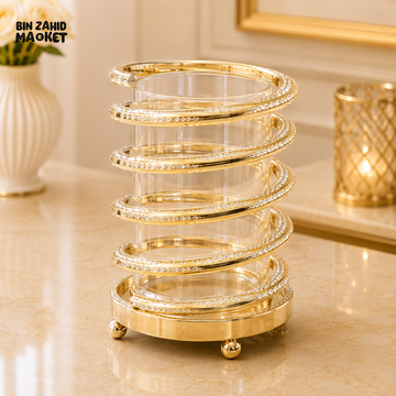 GOLD CRYSTAL SPIRAL GLASS DECORATIVE HOLDER - SMALL