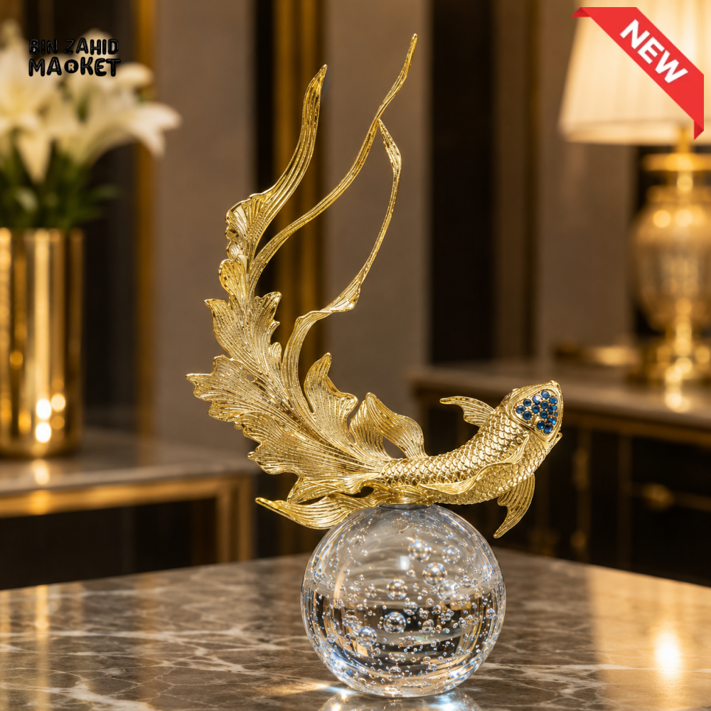 GOLD FISH SCULPTURE WITH CRYSTAL BALL BASE