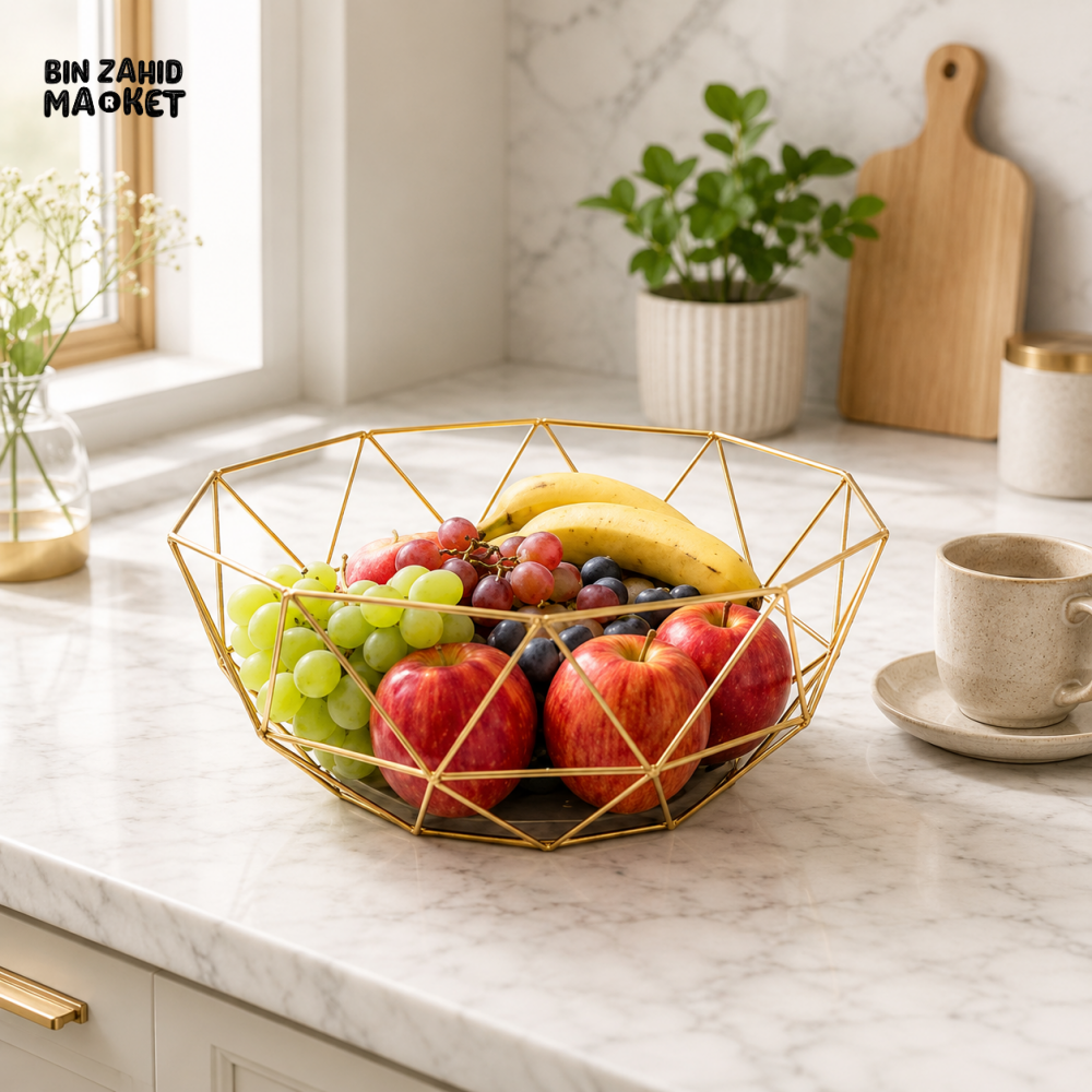 GOLD GEOMETRIC METAL FRUIT BASKET