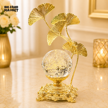GOLD GINKGO LEAF CRYSTAL ORB TABLE DECOR
